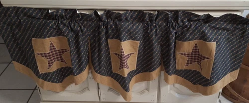 Curtain Valance Primitive Patriotic Star Lined Split VHC Brands