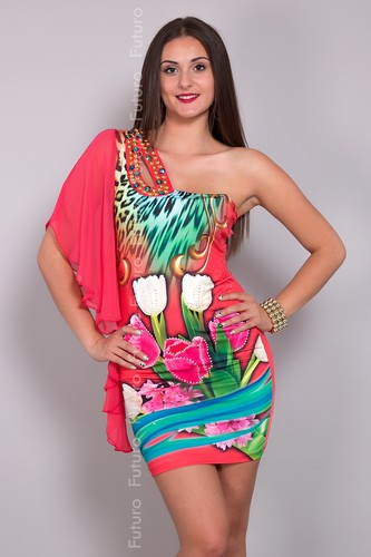 Ladies Unique Bodycon One Shoulder With Studs Mini Dress Tunic Sizes 8-10 FC2992 - Picture 2 of 5