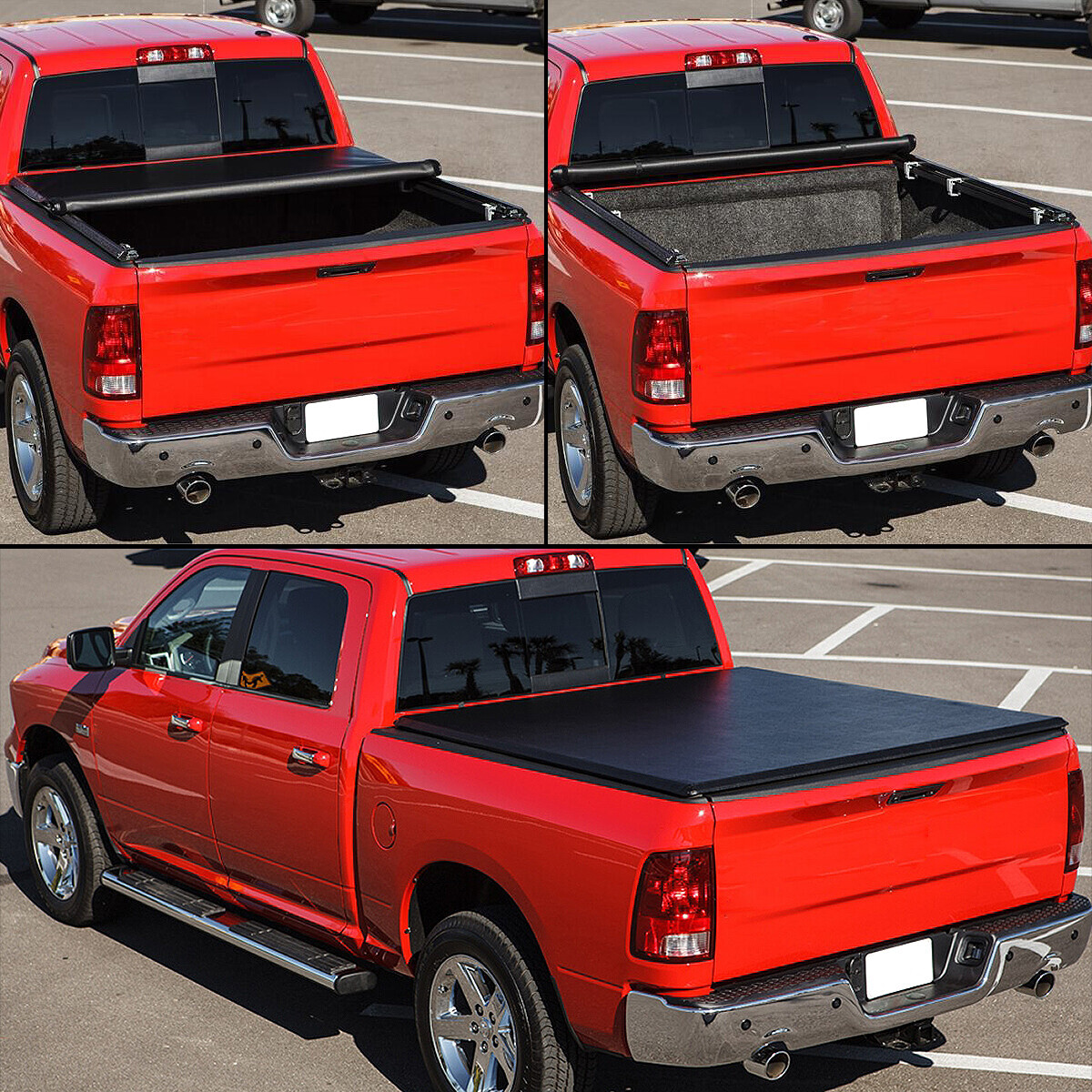 Soft Vinyl Roll-Up Tonneau Cover For 2005-2011 Dodge Dakota & Mitsubishi Raider 6.5ft Bed 6 thumbnail image