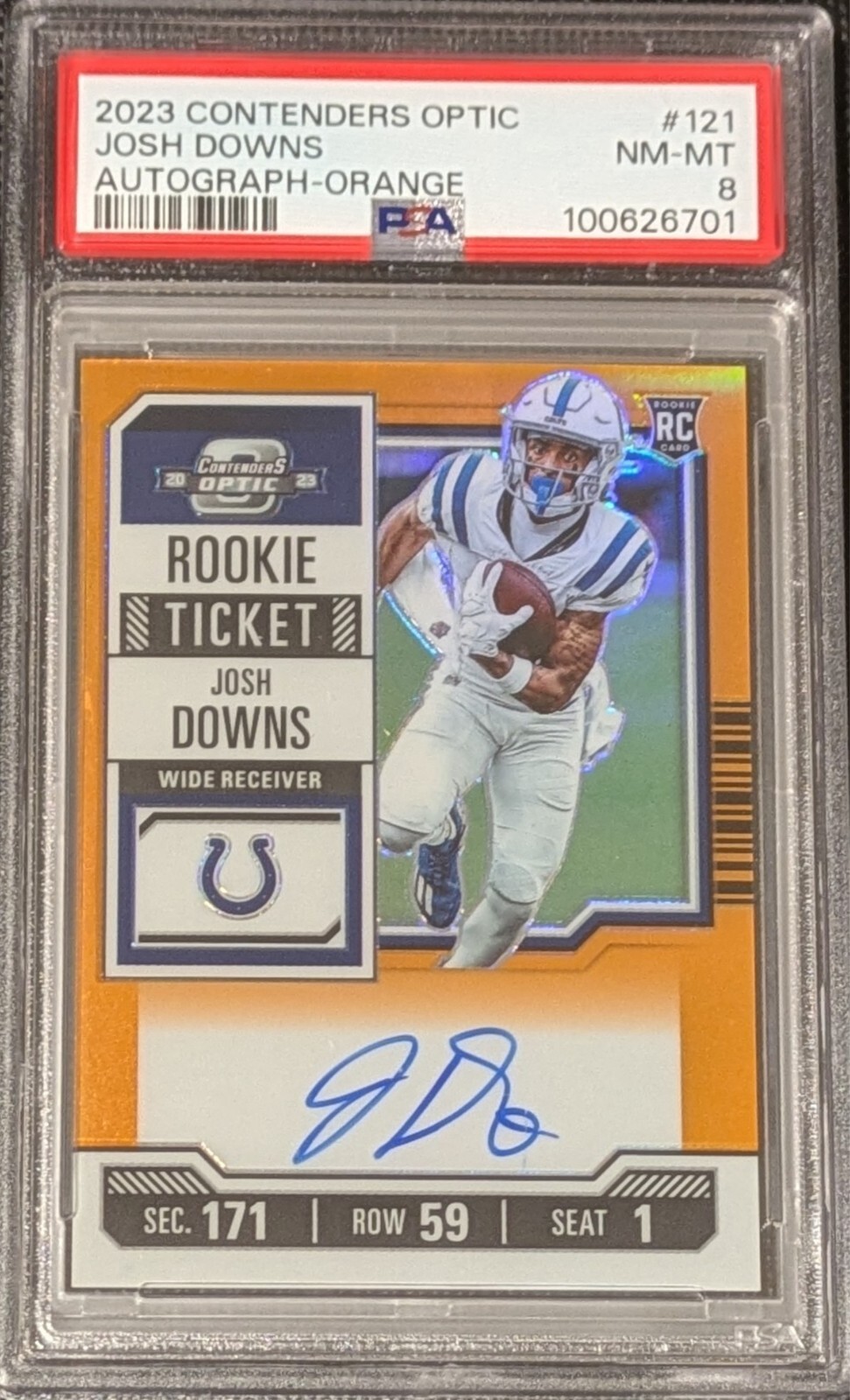 2023 Contenders Optic Orange Autograph Josh Downs #121 PSA 8 33/50 Colts