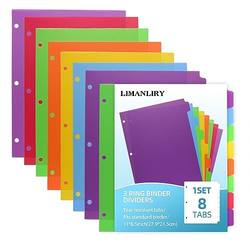 Durable Plastic Binder Dividers with TabsMulticolor Index with 8-Tabsfor 3 Bi... - Picture 7 of 7