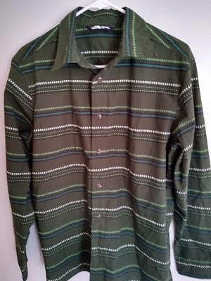 The North Face Shirt Mens Size Medium Button Up Long Sleeve Olive Green Striped