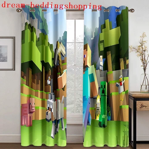 Cortinas de dormitorio ojales Minecraft habitación infantil oscurecimiento cortina protección UV - Imagen 6 de 20