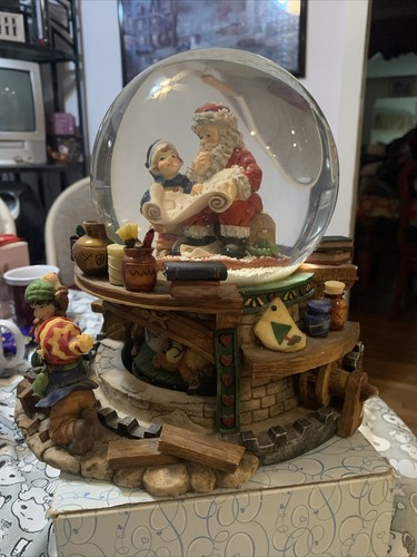 Santa Claus Checking His List w Elf Musical Large Revolving Snow Globe Very Rare - Picture 17 of 24