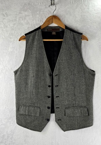 Perry Ellis Mens Vest Gray Herringbone Tweed Sz L Waistcoat Wool Cotton Blend - Picture 4 of 15