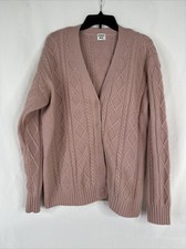 Sunday Best Wool Blend Chunky Cableknit Cardigan Sweater Size S Pink Oversized