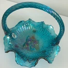 Vintage Fenton Turqoise Blue Iridescent Butterfly Basket