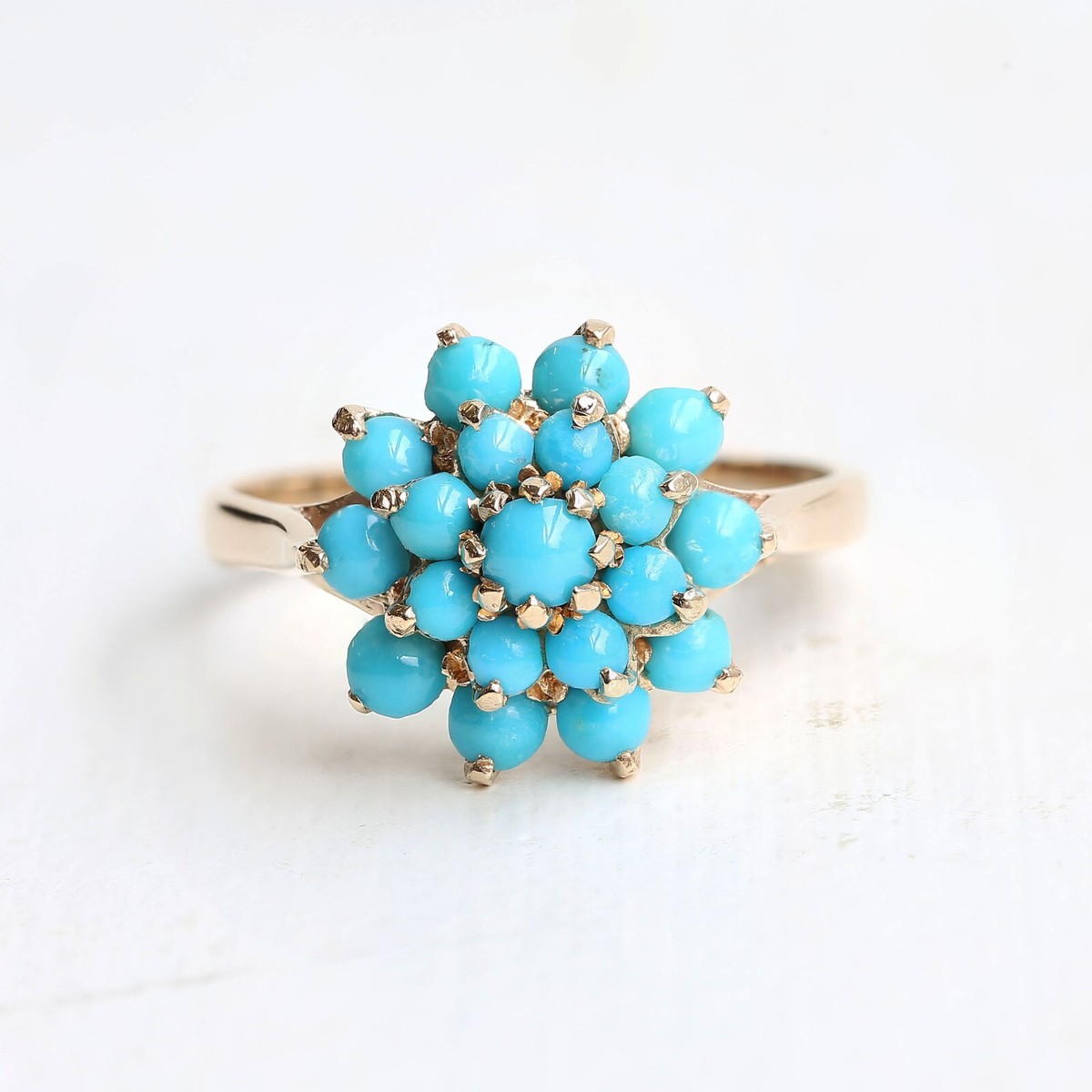 9ct Gold Ring Vintage 9ct Yellow Gold Turquoise Cluster Ring Size Q 1/2