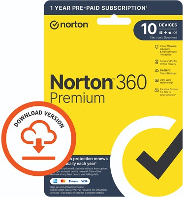 Norton 360 Premium Antivirus 2026 VPN 10 Geräte 1 Jahr Sofortcode am selben Tag