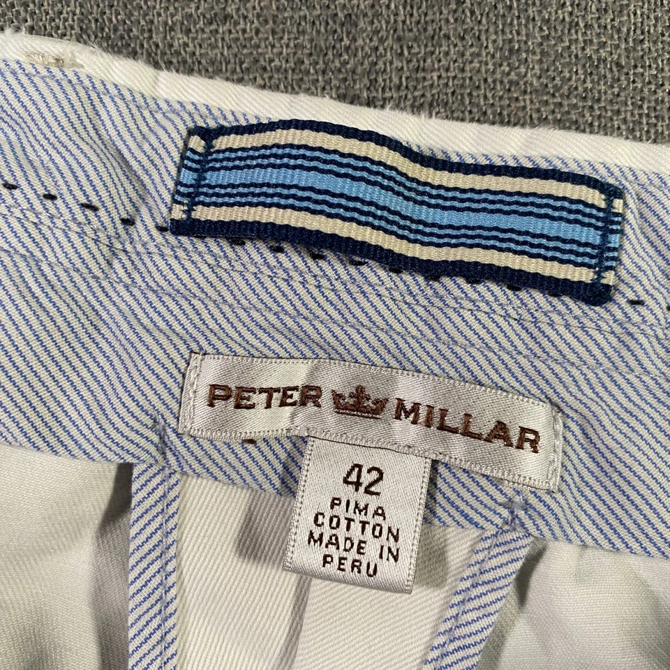 Pantalones Cortos Peter Millar Para Hombres Talla 42 Algodón Pima Caqui Frente Plano Informal Chino Foto 3 de 4