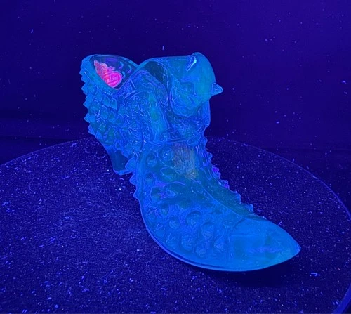 Vintage Fenton Aqua Blue Manganese Glass Hobnail Cathead Slipper