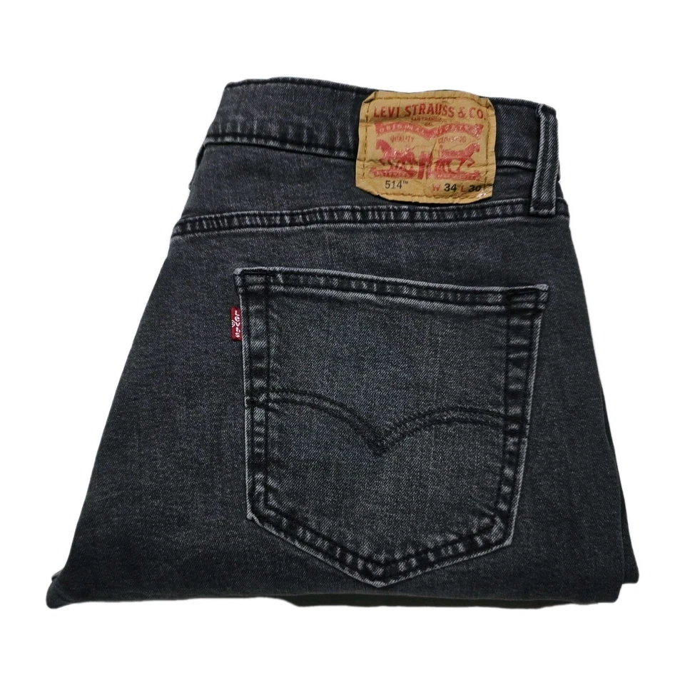 Levis 514 Slim Straight Jeans Size W34 L29 Black Stretch Denim Mid 10.5" Rise