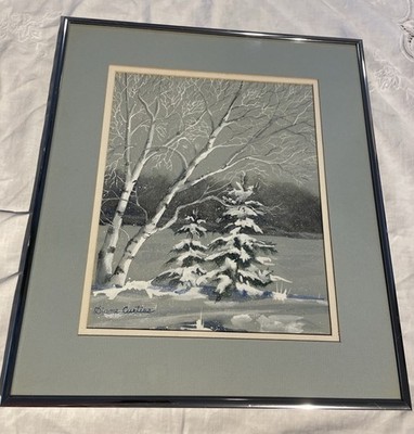 Original Winter Landscape Painting-Signed Diane Curtis Gouache Or Acrylic Paint