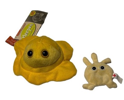 LOT 2 Giant Microbes Herpes Virus 6'' Plush NWT & Mini Red Cross Platelet EUC