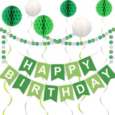 Green Birthday Decorations, Green and White Happy Birthday Banner | Happy Bir...