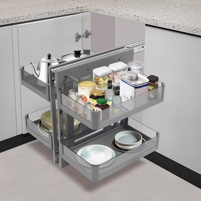 Blind Corner Pull Out Pantry Racks Left&Right Open Min Opening 14.57'' W/4 Basket