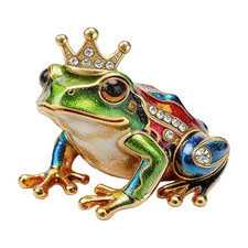 Colorful Crowned Frog Brooch Rhinestone Enamel Cute Animal Pin Gold Tone Jewelry