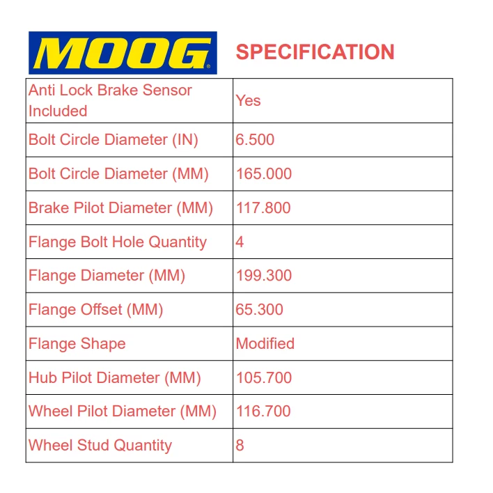 Conjunto de buje de cojinete de rueda delantera MOOG para Chevy Express 2500 3500 2003-2017 Foto 3 de 4