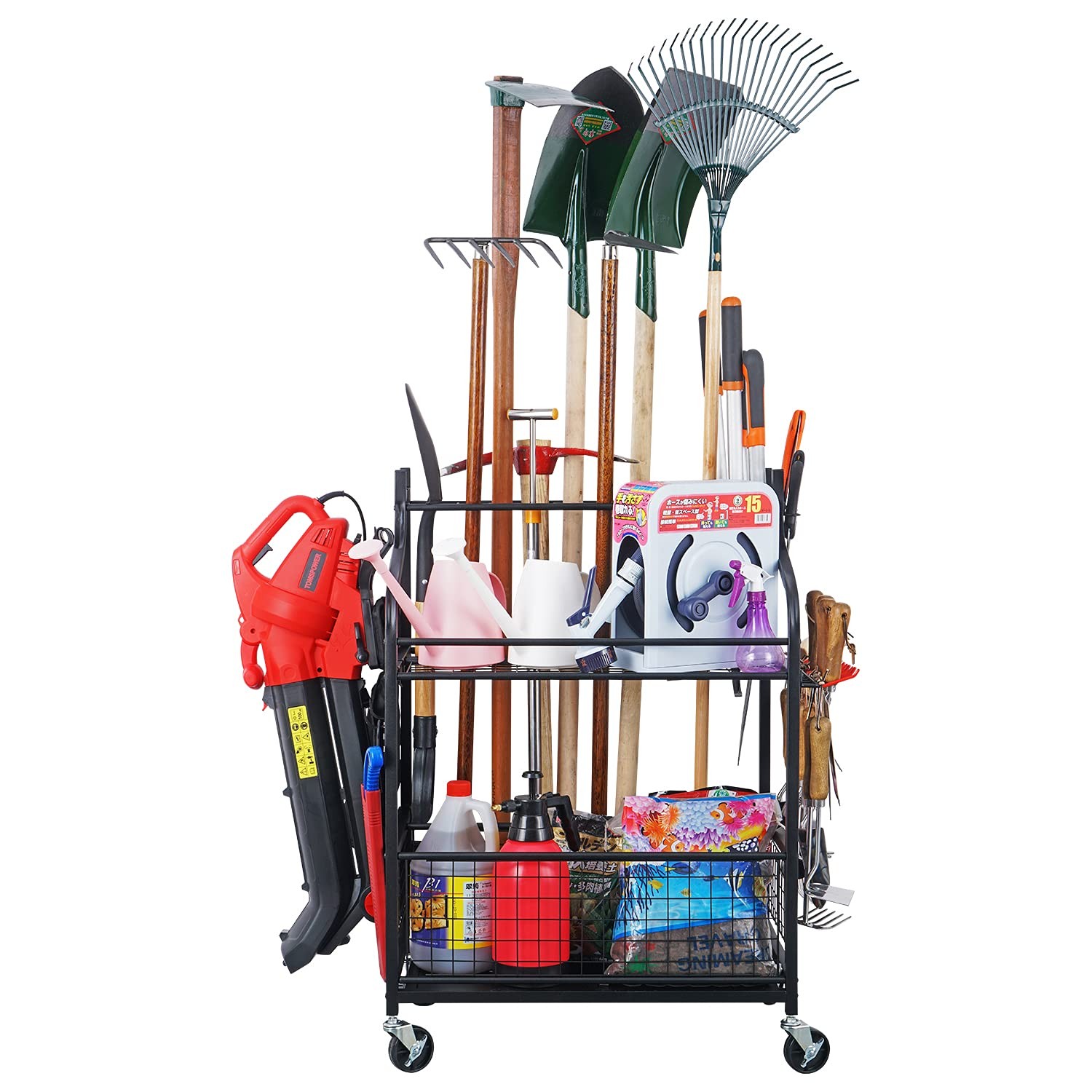 Garage and Yard Tool Organizer with Wheels for Easy Storage and Mobility