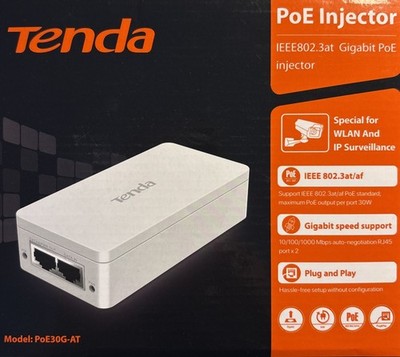 Tenda Gigabit PoE Injector 30W, IEEE 802.3af/at, Plug & Play, Weiß