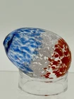 Beautiful HTF Blenko Blown Glass Egg With Red, White & Blue Frit - with Tag