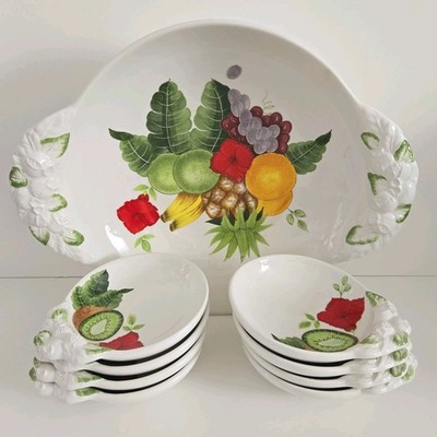 Vintage ESTE C.E. Serving Bowl Set Hand Painted Made In Italy 9 Pc.