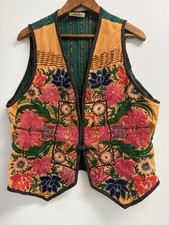 VINTAGE MEXICAN VEST HAND EMBROIDERED FLORAL ONE SIXE GREEN SOUTHWESTERN
