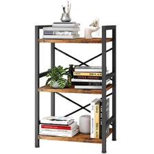 Bookshelf, 3 Tier Industrial Bookcase, Metal Small Bookcase, Rustic Etagere B...