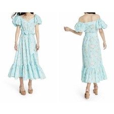LoveShackFancy x Target Floral Puff Sleeve Midi Dress Light Blue Size 0