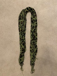 Women’s Scarf Olive Army Green And Brown Leopard Print With Fringe One Size