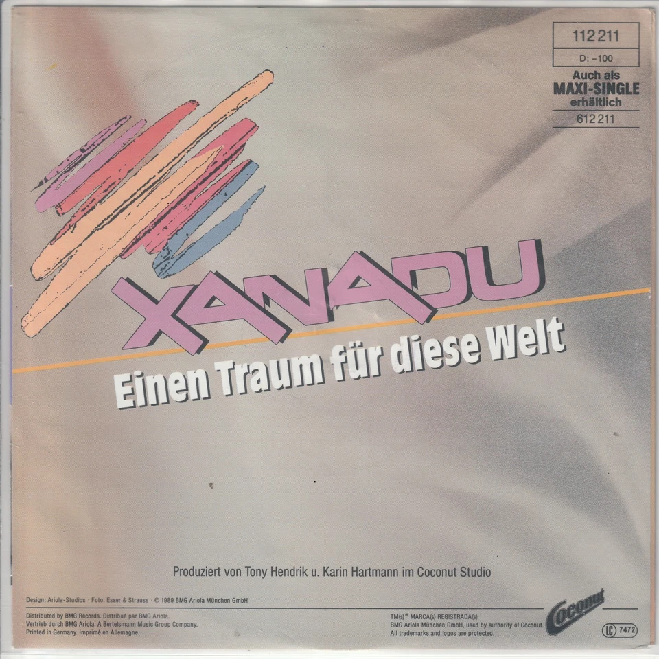 Xanadu – Einen Traum für diese Welt + instrumental - ©1989 – deutsche 7“-Single - Bild 2 von 2