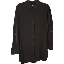 Chico's Black Button Down Long Sleeve Top Blouse Women's Size 1 Career Casual