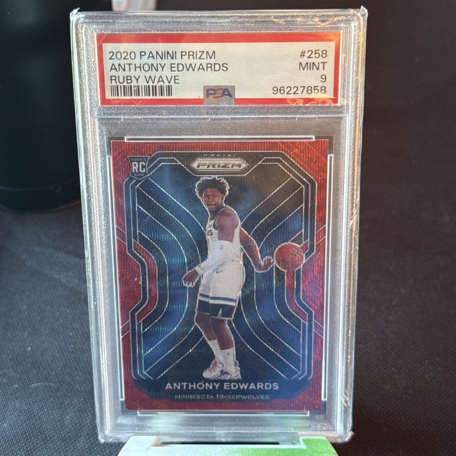 2020-21 Panini Prizm Anthony Edwards PSA 9 Ruby Red Wave #258 Rookie RC Mint SP view 1