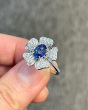 4.20Ct Oval Cut Natural Tanzanite  Diamond 14K White Gold Engagement Ring