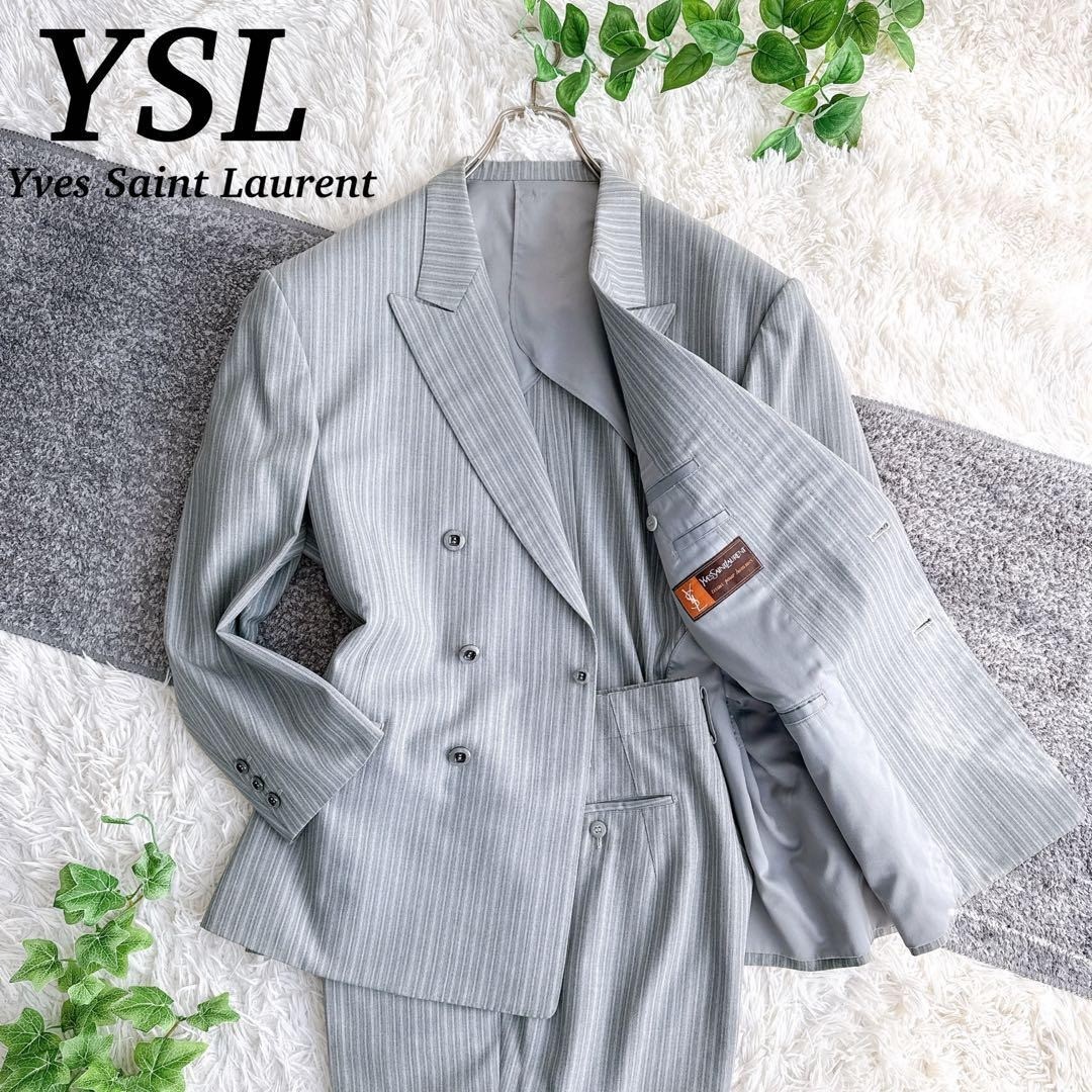 Tuta YSL Yves Saint Laurent set up doppiopetto righe grigie Vintage