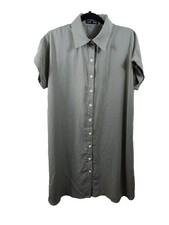 Shein Womens M Green Button-up Short Sleeved Collared Midi Shirt Dress