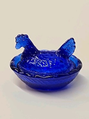Mini Hen Chick on Nest Cobalt Blue Salt Cellar