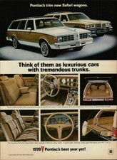 1978 Vtg Car Print Ad Pontiac Safari Station Wagon Interior View Magazine Promo