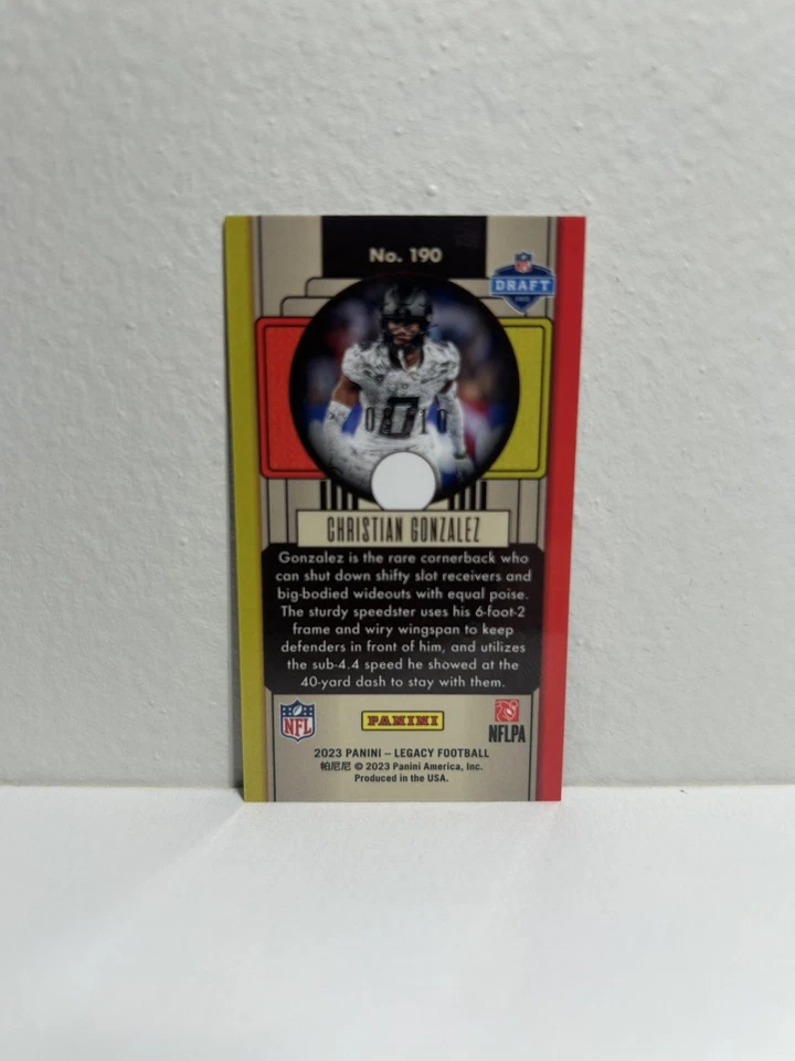 2023 Legacy Mini Purple Sparkle Refractor Rookie #’d /10 - Christian Gonzalez RC - Image 3 of 3