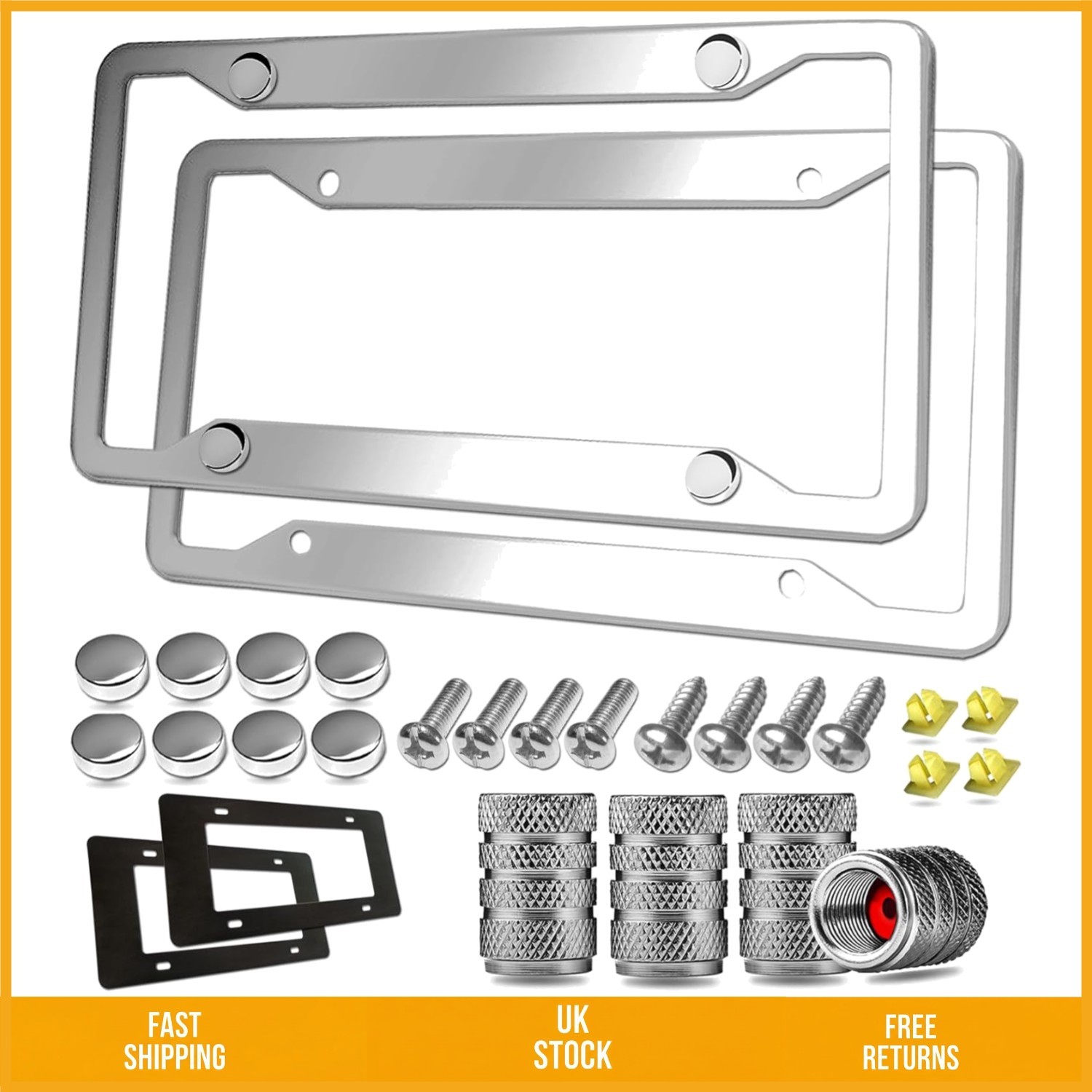 Rustproof Stainless Steel License Plate Frame & Hardware Kit 2 Pack