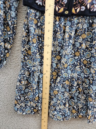 BCX Print Chiffon Dress w/ Embroidered Velvet Faux Vest Girls 12 Navy Multi L/S - Picture 8 of 17
