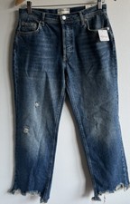Free People We The Free Jeans 27 Maggie Mid Rise Straight Leg Raw Hem Crop NWT