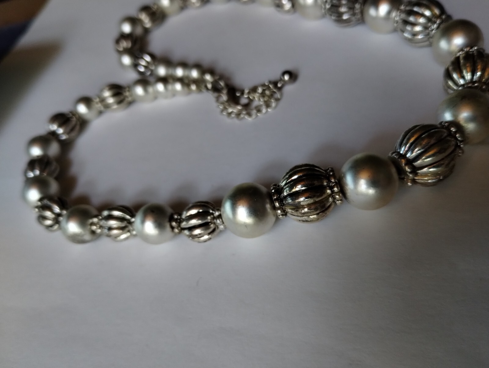 Vintage silver tone beaded elements necklace adju… - image 5