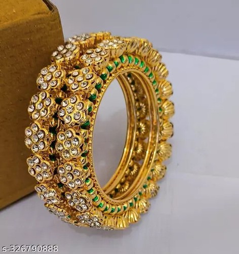 2Pc Ethnic Traditional Indian Jewelry Gold Plated Bollywood Bracelet Bangles Set - Picture 29 of 30