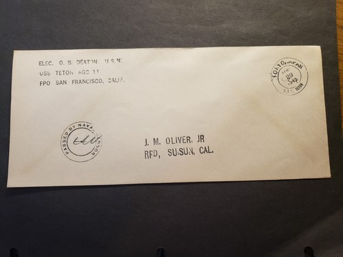 USS TETON AGC-11 Naval Cover 1945 Censored WWII Sailor's Mail TOKYO BAY, JAPAN