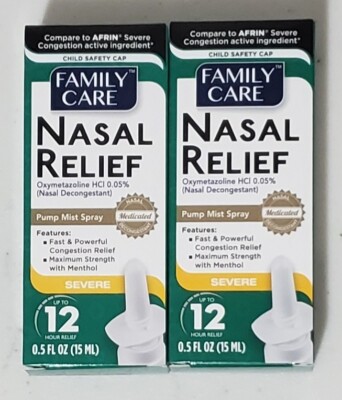 SET OF 2 Family Care Nasal Relief Oxymetazoline HCI 0.05% with Menthol