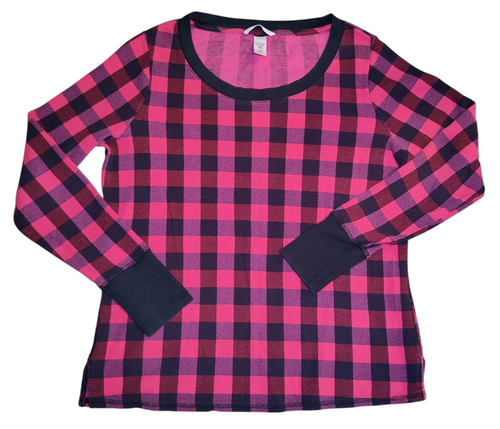 Victoria Secret Waffle Thermal Pink Black Buffalo Check Pajamas 2 Piece Set Sz M - Picture 2 of 12