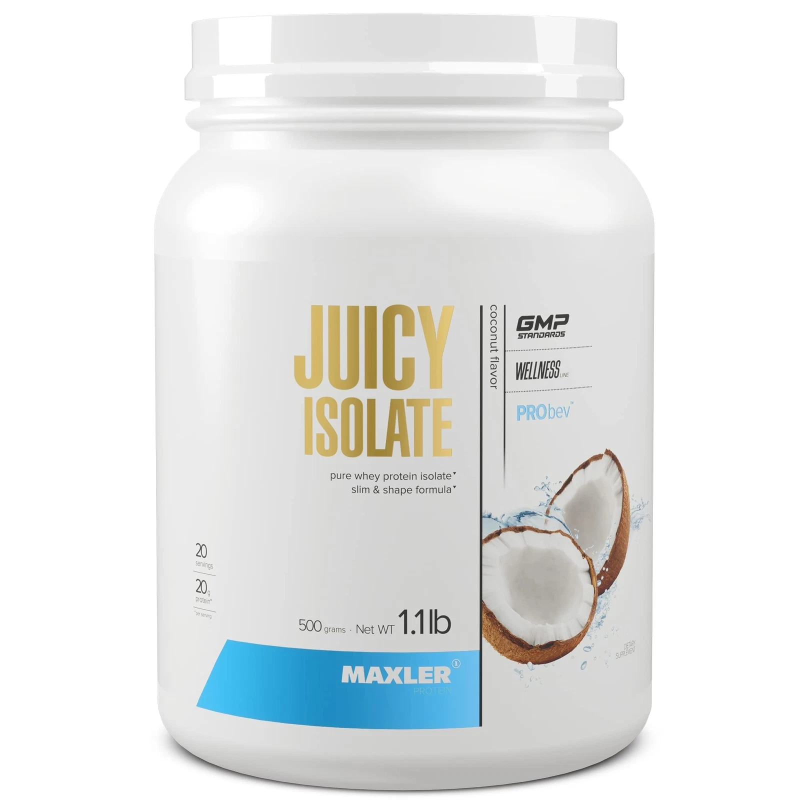 Maxler Juicy Isolate Protein 1.1lb – Coconut, Low Lactose, Sugar & Fat Free