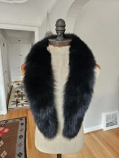 Black Fox Fur Collar For Coat Jacket Or Cardigan 40" Long