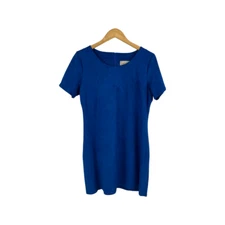 Ethereal by Paper Crane Anthropologie Large Dress Blue Suede Feel Short Sleeve